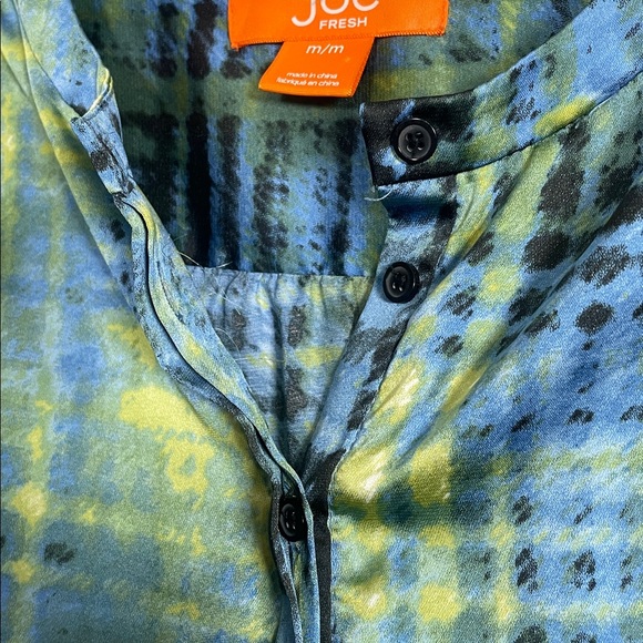 Joe Fresh Blue & Green Plaid-Print Long-Sleeve Abstract Tunic Blouse Medium - Picture 6 of 9